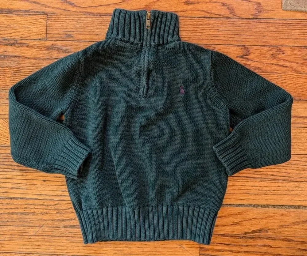 Ralph Lauren Cable Knit Sweater Boys Size 5 Dark Green